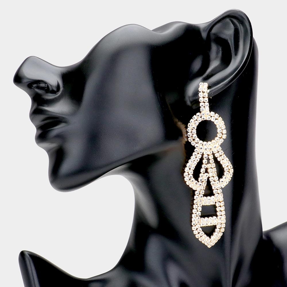 Gold Abstract Rhinestone Crystal Dangle Earrings Fancy Formal Statement Jewelry